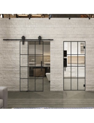 Glasschiebetür BARN-LINE Loft Schwarzlack 10 Auf Klarglas