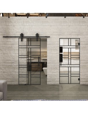 Glasschiebetür BARN-LINE Loft Schwarzlack 13 Auf Klarglas