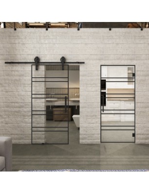 Glasschiebetür BARN-LINE Loft Schwarzlack 16 Auf Klarglas