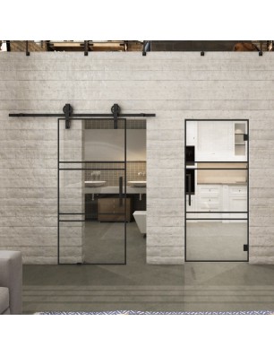 Glasschiebetür BARN-LINE Loft Schwarzlack 17 Auf Klarglas