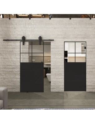 Glasschiebetür BARN-LINE Loft Schwarzlack 23 Auf Klarglas