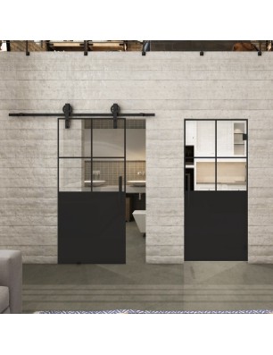 Glasschiebetür BARN-LINE Loft Schwarzlack 24 Auf Klarglas