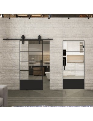 Glasschiebetür BARN-LINE Loft Schwarzlack 31 Auf Klarglas