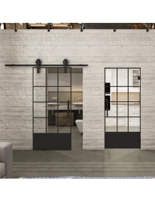 Glasschiebetür BARN-LINE Loft Schwarzlack 37 Auf Klarglas