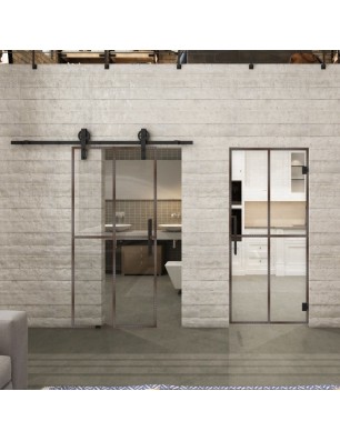 Glasschiebetür BARN-LINE Loft Rosteisen Genietet 08 Auf Klarglas