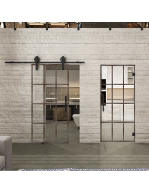 Glasschiebetür BARN-LINE Loft Rosteisen Genietet 10 Auf Klarglas
