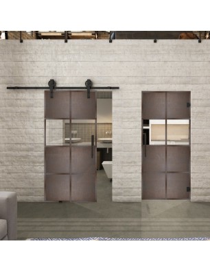 Glasschiebetür BARN-LINE Loft Rosteisen Genietet 29 Auf Klarglas
