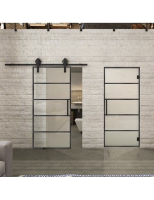 Glasschiebetür BARN-LINE Loft Schwarzeisen Genietet 01 Blickdicht