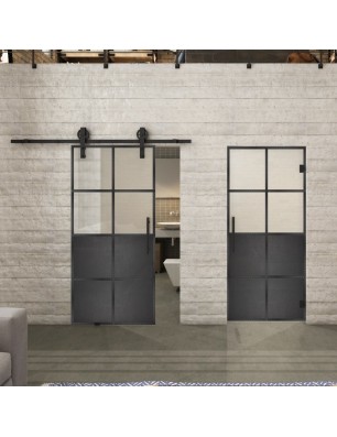 Glasschiebetür BARN-LINE Loft Schwarzeisen Genietet 18 Blickdicht