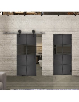Glasschiebetür BARN-LINE Loft Schwarzeisen Genietet 29 Auf Grauglas