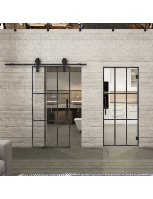 Glasschiebetür BARN-LINE Loft Schwarzeisen Genietet 11 Auf Klarglas