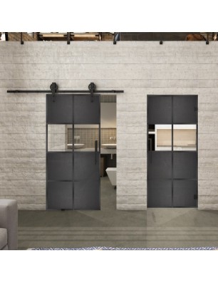 Glasschiebetür BARN-LINE Loft Schwarzeisen Genietet 29 Auf Klarglas