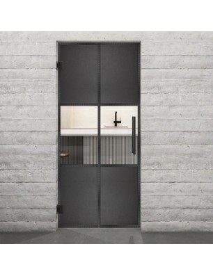 Pendeltür Loft Schwarzeisen Genietet 30 Auf Klarglas