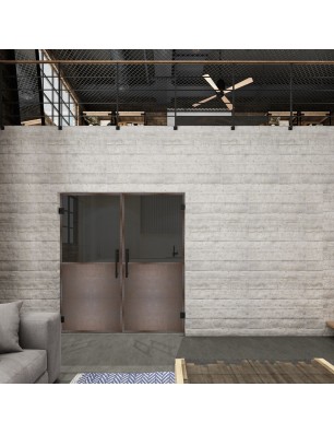 Pendeltür Loft Rosteisen Genietet 16 Auf Grauglas