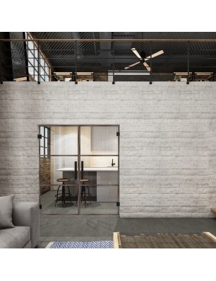Pendeltür Loft Rosteisen Genietet 03 Auf Klarglas
