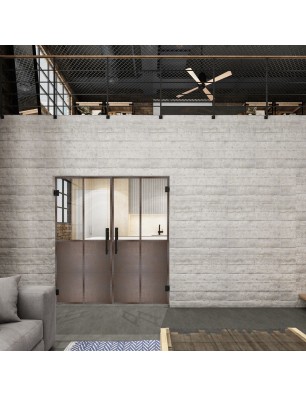 Pendeltür Loft Rosteisen Genietet 20 Auf Klarglas