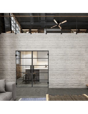 Pendeltür Loft Schwarzeisen Genietet 01 Auf Klarglas