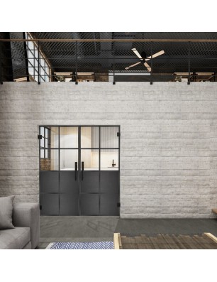 Pendeltür Loft Schwarzeisen Genietet 18 Auf Klarglas
