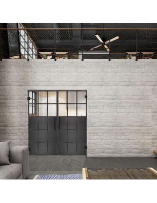 Pendeltür Loft Schwarzeisen Genietet 21 Auf Klarglas