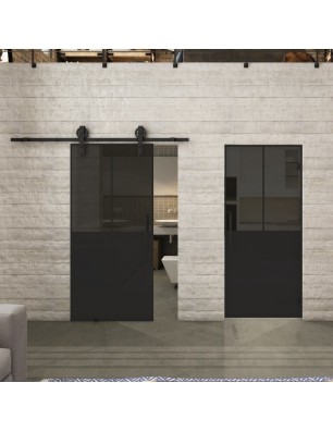 Pendeltür Loft Schwarzlack 26 Auf Grauglas-modernes Zuhause