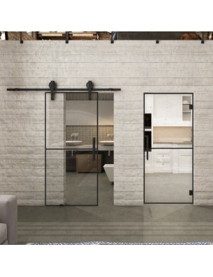 Pendeltür Loft Schwarzlack 04 Auf Klarglas-modernes Zuhause