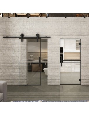 Pendeltür Loft Schwarzlack 18 Auf Klarglas-modernes Zuhause