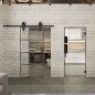 Pendeltür Loft Rosteisen Genietet 02 Auf Klarglas Pendeltür Loft Rosteisen Genietet 02 Auf Klarglas