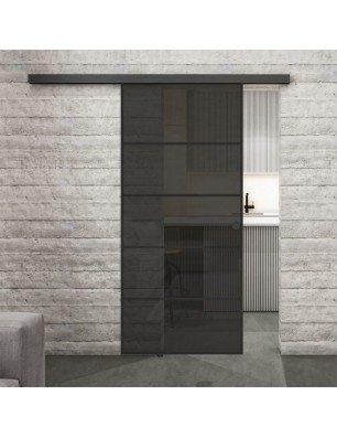 Glasschiebetür BLACK-LINE Loft Schwarzlack 01 Auf Grauglas