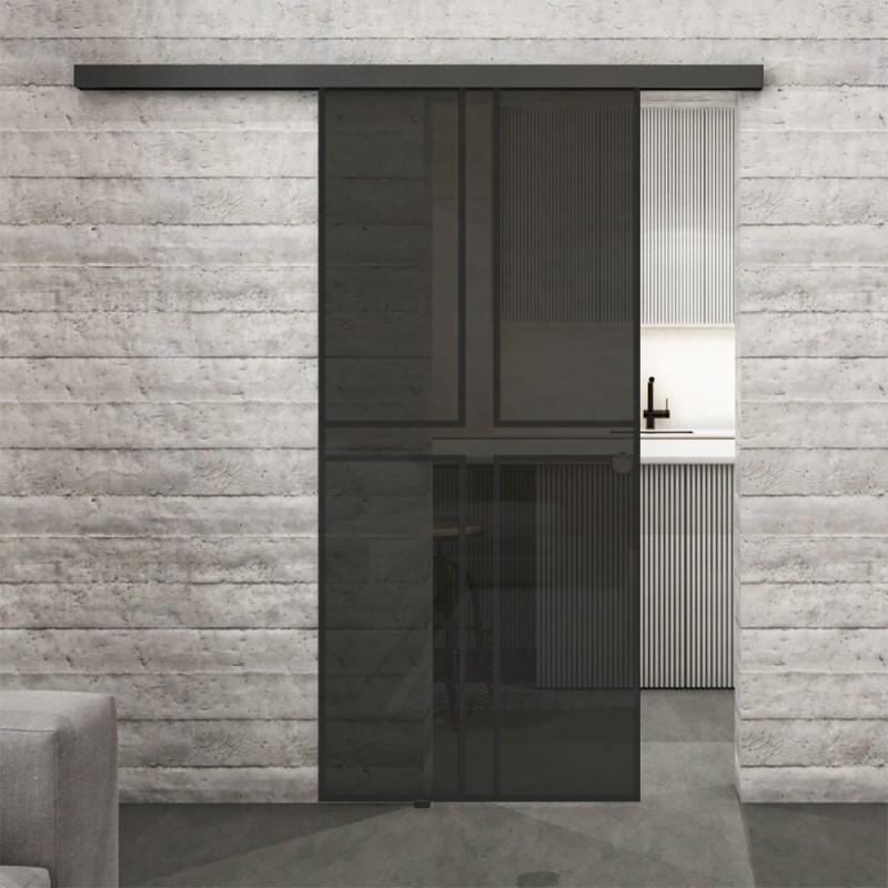 Glasschiebetür BLACK-LINE Loft Schwarzlack 15 Auf Grauglas Glasschiebetür BLACK-LINE Loft Schwarzlack 15 Auf Grauglas