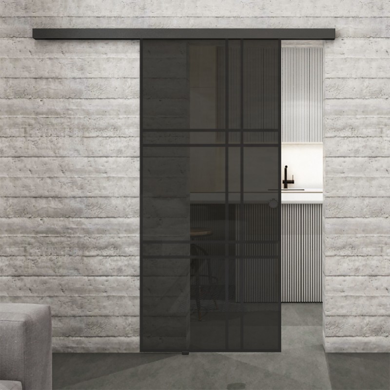 Glasschiebetür BLACK-LINE Loft Schwarzlack 20 Auf Grauglas