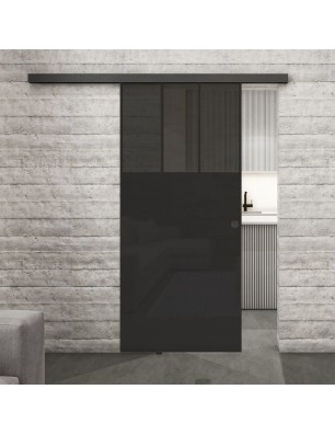 Glasschiebetür BLACK-LINE Loft Schwarzlack 29 Auf Grauglas