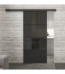Glasschiebetür BLACK-LINE Loft Schwarzlack 32 Auf Grauglas