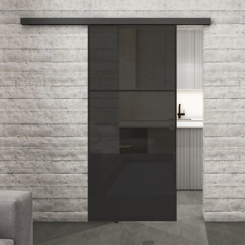 Glasschiebetür BLACK-LINE Loft Schwarzlack 33 Auf Grauglas