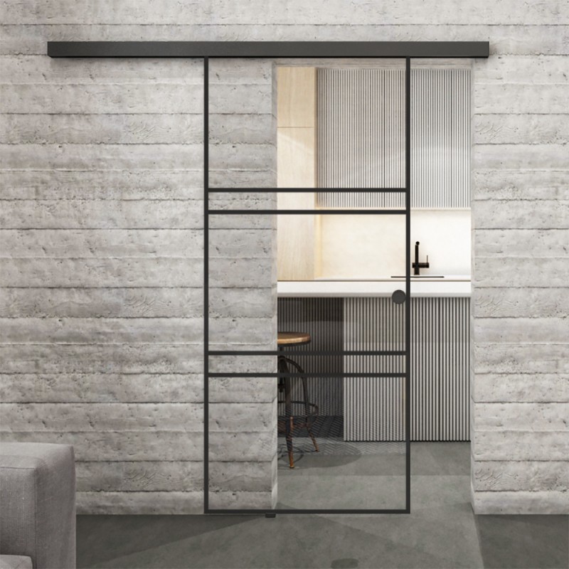 Glasschiebetür BLACK-LINE Loft Schwarzlack 17 Auf Klarglas