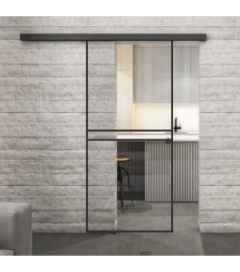 Glasschiebetür BLACK-LINE Loft Schwarzlack 18 Auf Klarglas