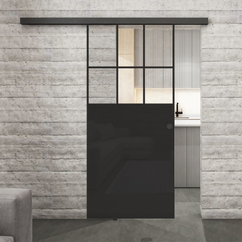 Glasschiebetür BLACK-LINE Loft Schwarzlack 27 Auf Klarglas