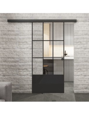 Glasschiebetür BLACK-LINE Loft Schwarzlack 38 Auf Klarglas
