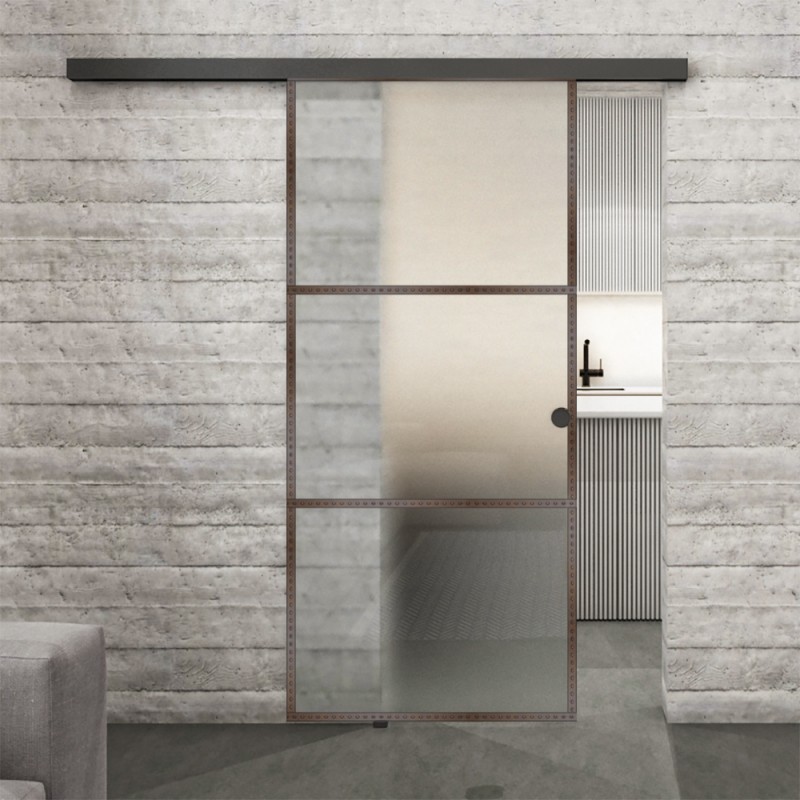 Glasschiebetür BLACK-LINE Loft Rosteisen Genietet 03 Blickdicht Glasschiebetür BLACK-LINE Loft Rosteisen Genietet 03 Blickdicht