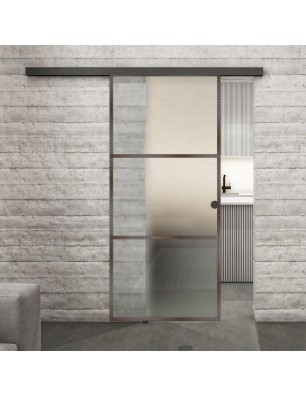 Glasschiebetür BLACK-LINE Loft Rosteisen Genietet 03 Blickdicht