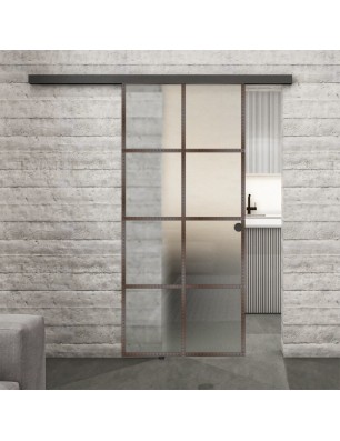 Glasschiebetür BLACK-LINE Loft Rosteisen Genietet 06 Blickdicht
