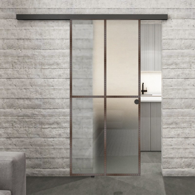 Glasschiebetür BLACK-LINE Loft Rosteisen Genietet 08 Blickdicht