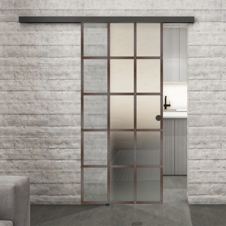 Glasschiebetür BLACK-LINE Loft Rosteisen Genietet 09 Blickdicht