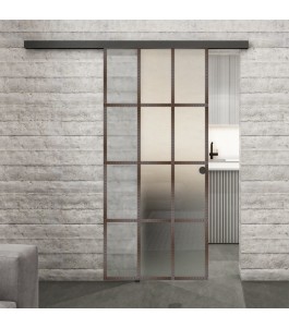 Glasschiebetür BLACK-LINE Loft Rosteisen Genietet 10 Blickdicht