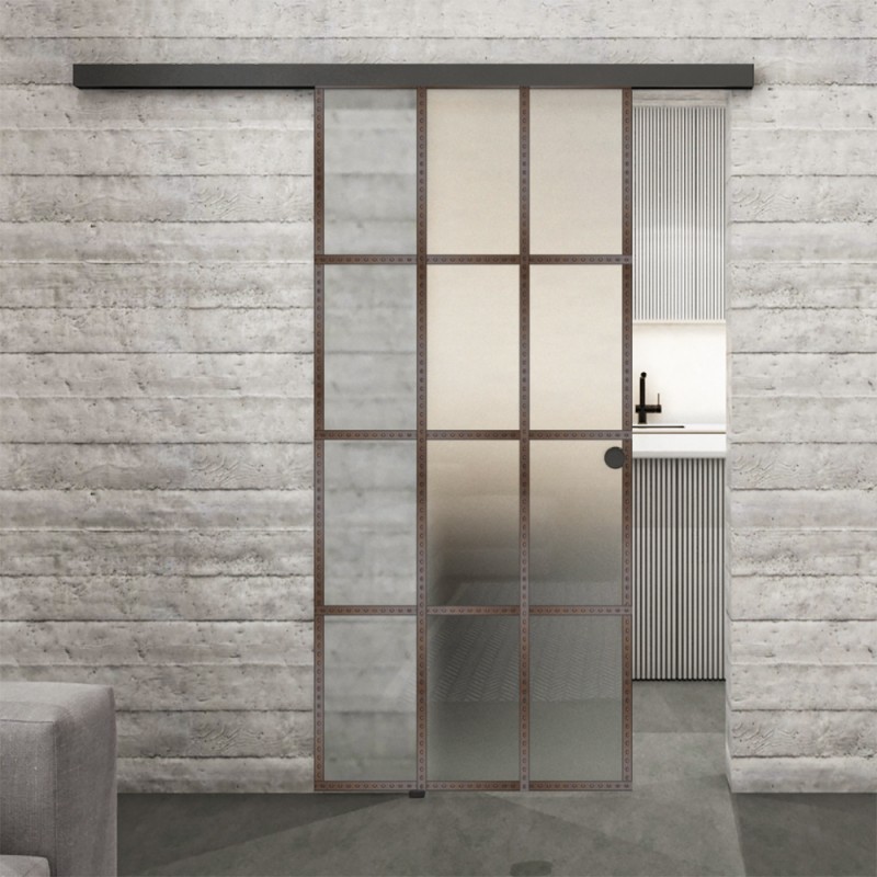 Glasschiebetür BLACK-LINE Loft Rosteisen Genietet 10 Blickdicht Glasschiebetür BLACK-LINE Loft Rosteisen Genietet 10 Blickdicht