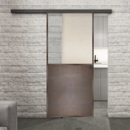 Glasschiebetür BLACK-LINE Loft Rosteisen Genietet 16 Blickdicht