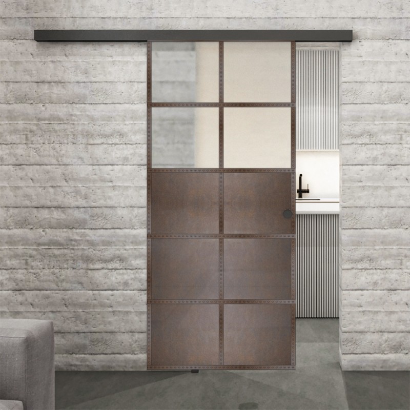 Glasschiebetür BLACK-LINE Loft Rosteisen Genietet 17 Blickdicht Glasschiebetür BLACK-LINE Loft Rosteisen Genietet 17 Blickdicht