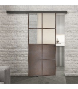 Glasschiebetür BLACK-LINE Loft Rosteisen Genietet 18 Blickdicht