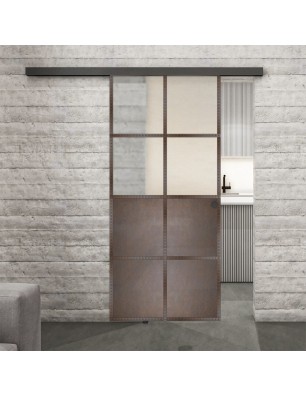 Glasschiebetür BLACK-LINE Loft Rosteisen Genietet 18 Blickdicht