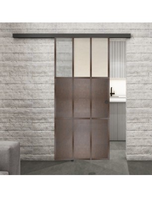 Glasschiebetür BLACK-LINE Loft Rosteisen Genietet 23 Blickdicht