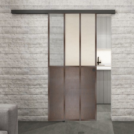 Glasschiebetür BLACK-LINE Loft Rosteisen Genietet 24 Blickdicht